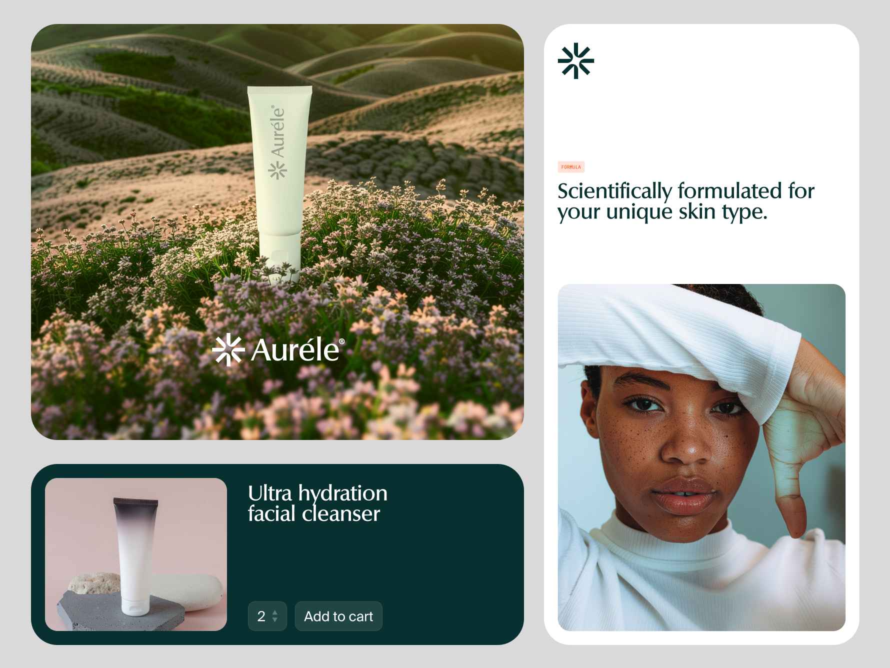 Several options for ads for a skin product are shown in different aspect rations, generated by Firefly.