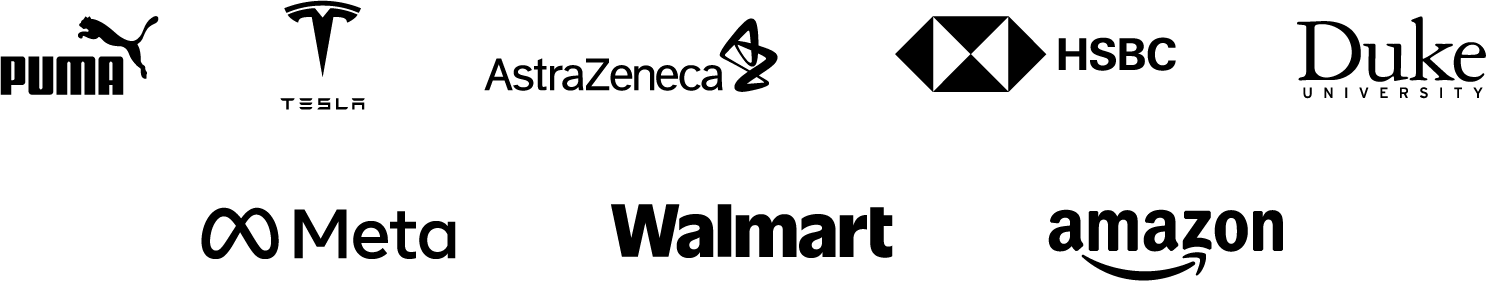 Logo display of companies that use Acrobat, including Puma, Tesla, AstraZeneca, HSBC, Duke University, Meta, Walmart, and Amazon.